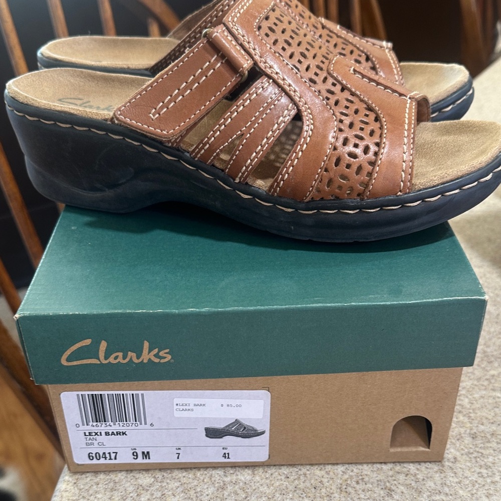 Clarks Brown Leather Slide Sandals
